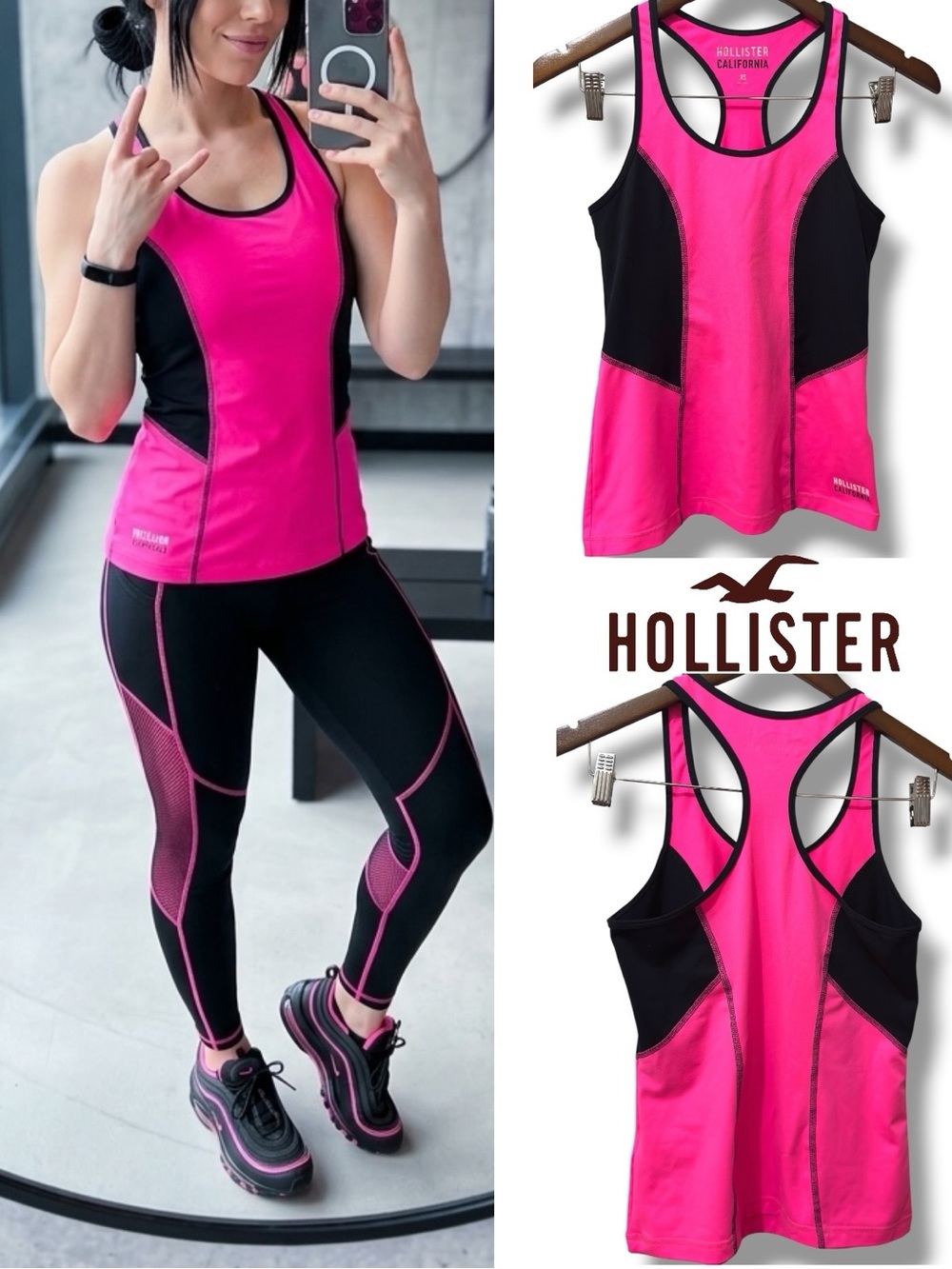 Hollister | EUC Women's Pink & Black Racerback Active Tank (size XS/S)